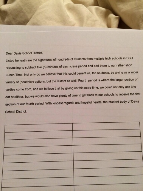 Lunch petition crafted to promote a longer lunch period