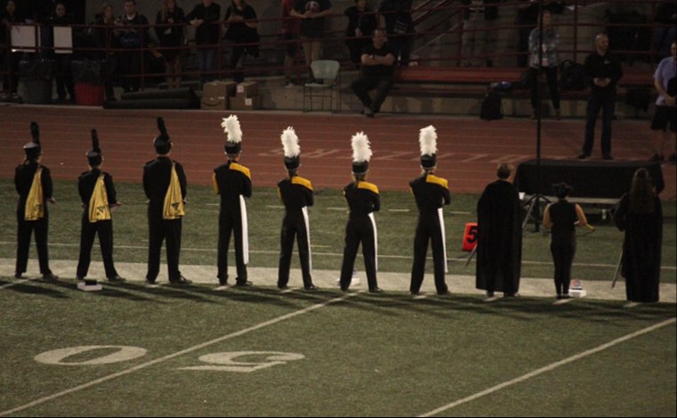 Davis High School drum majors lined up at state award ceremony (2019)
